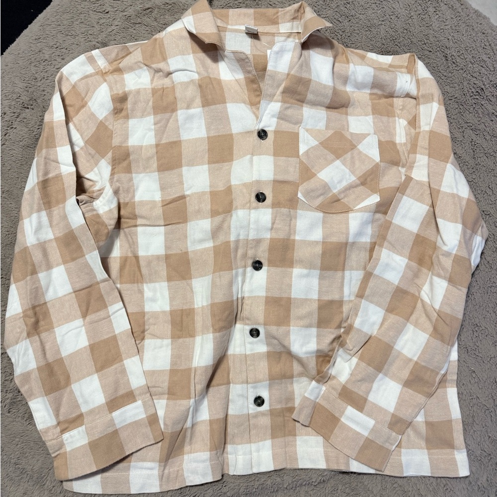 Old Navy Beige and White Plaid Shirt